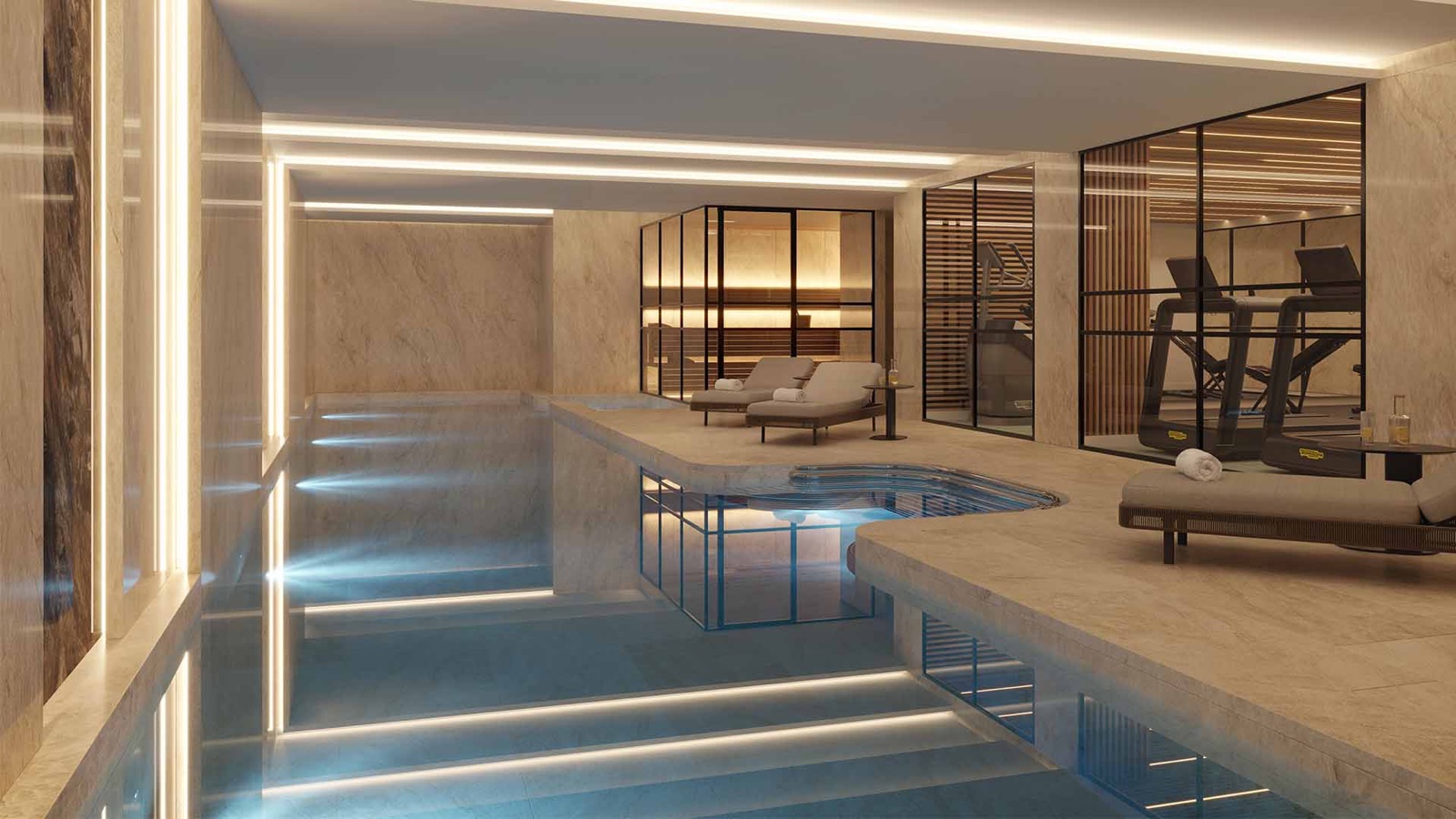 Pool, spa and gym on the wellness floor