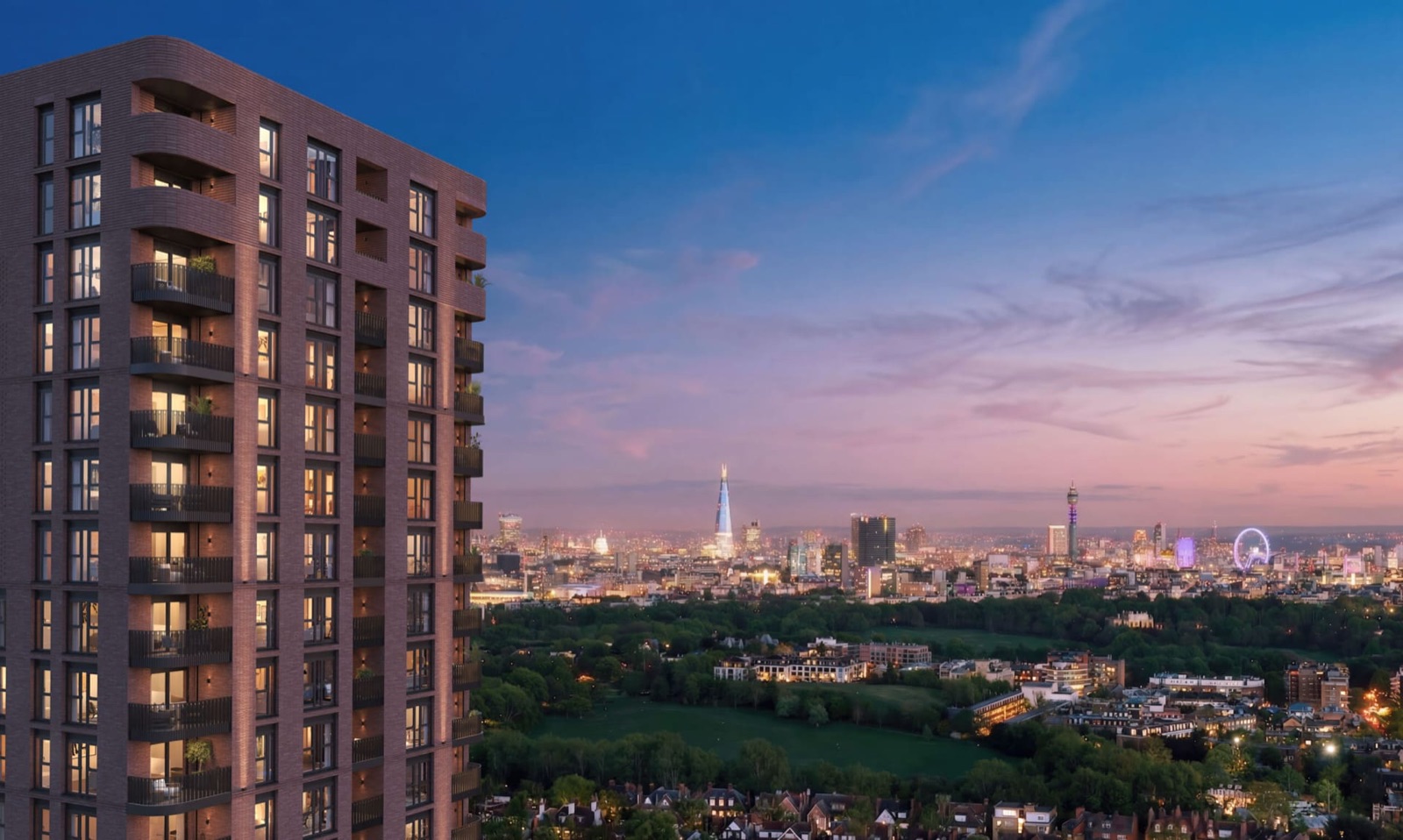 100 Avenue Road tower view at dusk
